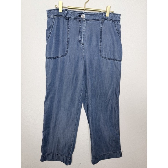 St. John's Bay Pants - John Mark Wide Leg Pants Womens 6 (31x28) Blue Chambray Lightweight Coastal